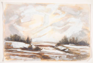 Oscar Vance Larmer, title unknown (snow in the Flint Hills), ca. 1965, watercolor with acrylic,…