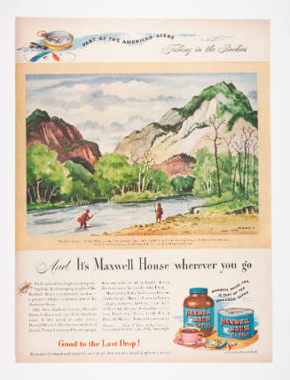Advertisement for Maxwell House featuring Adolf Dehn's Up Chalk Canyon