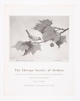Brochure, The Chicago Society of Etchers, "Yellow-throated Warbler"