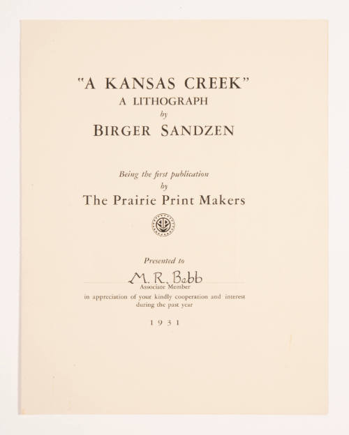 "A Kansas Creek" pamphlet