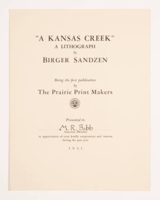 "A Kansas Creek" pamphlet