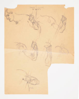 Studies of a man holding a pole