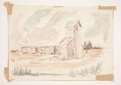 Oscar Vance Larmer, title unknown (train depot), 1961, watercolor, 17 1/4 x 12 1/4 in., Kansas …