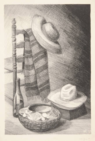 Oscar Vance Larmer, title unknown (still life in Dickerson home), 1952, lithograph, 14 3/8 x 9 …