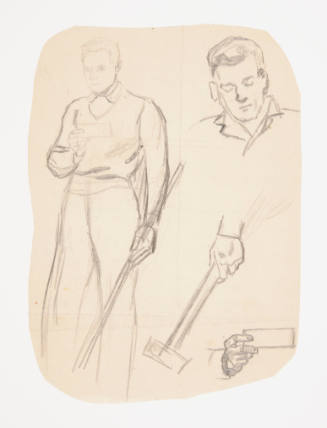 Study of a man holding paper and stick