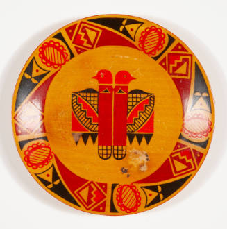 Avis Chitwood, Acoma Design (plate), ca. 1941, oil with shellac, turpentine, and spar varnish o…