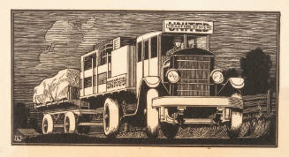 Herschel C. Logan, title unknown (truck), ca.1925, woodcut, 3 1/16 x 6 in., Kansas State Univer…