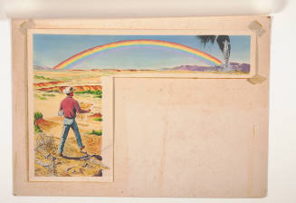 Title unknown (oil well prospector with map and rainbow)