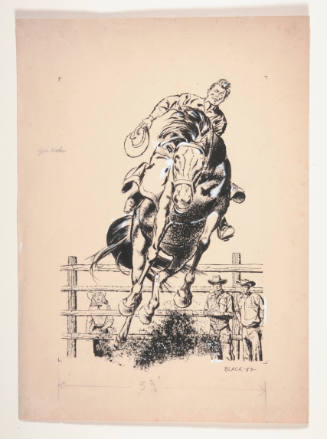 George Withers, Bronco Rider, mid 20th century, ink and white correction fluid with graphite, 1…