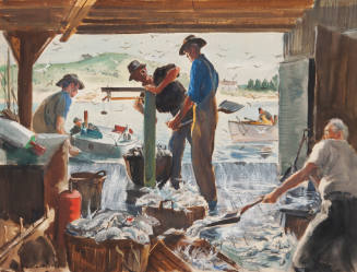 Loran Wilford, title unknown (fish merchant), ca. 1955, watercolor, 14 x 18 1/2 in., Kansas Sta…