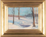 Nannine (Nan) Quick Sheets, title unknown (stream in winter), ca.1935, oil on canvas, 6 x 8 in.…