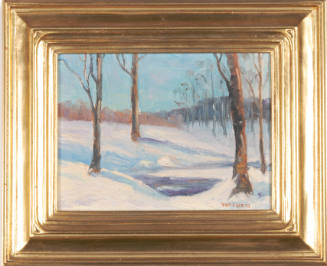 Nannine (Nan) Quick Sheets, title unknown (stream in winter), ca.1935, oil on canvas, 6 x 8 in.…