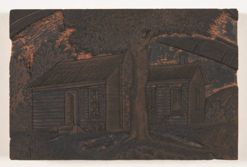 John Frederick Helm, Jr., Early Settler's House, 1933, wood engraving block, 7/8 x 6 x 3 15/16 …