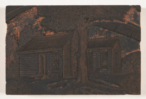 John Frederick Helm, Jr., Early Settler's House, 1933, wood engraving block, 7/8 x 6 x 3 15/16 …