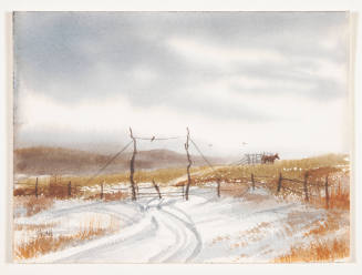 - Jim Hagan, Rural Gate with Wooden Fence Posts, ca. 1975, watercolor on paper, 9 1/16 x 12 1/8…