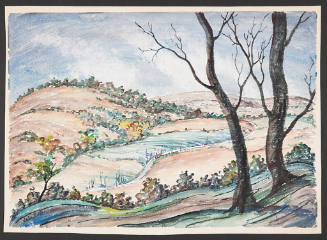 Title unknown (Flint Hills scene with two trees on right)