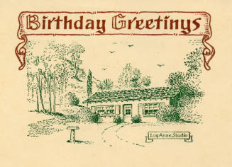 Herschel C. Logan, Birthday Greetinys Log-Anne Studio card, ca. 1980, metalpoint, 4 7/16 x 6 3/…