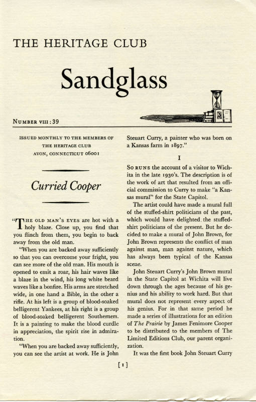 The Heritage Club, Sandglass (Curried Cooper), mid 20th century, letterpress, KSU, Marianna Kis…