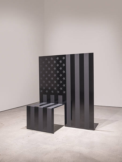 Archie Scott Gobber, Kneeling Flag #2, 2018 (fabricated 2022), enamel on aluminum, 58 x 48 x 36…