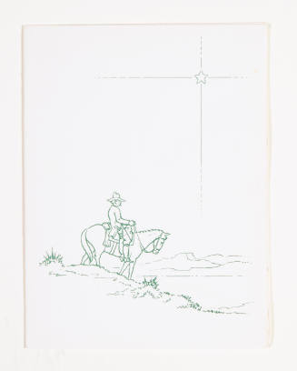 Herschel C. Logan, Christmas card (cowboy with horse), ca. 1985, metal relief print, 6 1/8 x 4 …