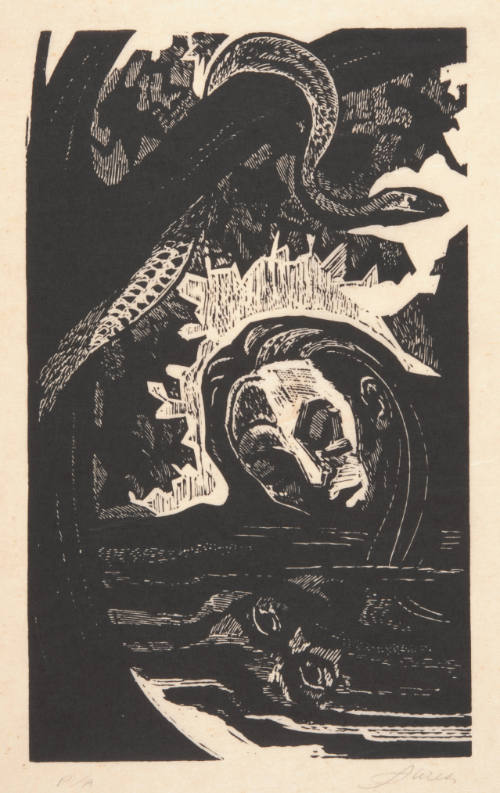 José Alicea, Untitled, 1969, woodcut, 14 7/8 x 7 3/4 in., Kansas State University, Marianna Kis…