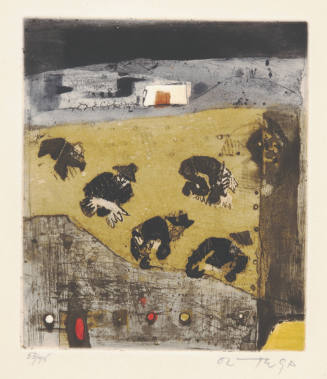 José García Ortega, Prezzi di Partenza, 1998, etching, 7 3/8 x 6 3/8 in., Kansas State Universi…