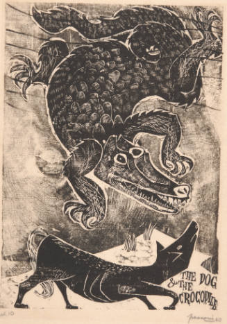 Antonio Frasconi, The Dog and the Crocodile, 1950, woodcut, 16 1/16 x 11 3/8 in., Kansas State …