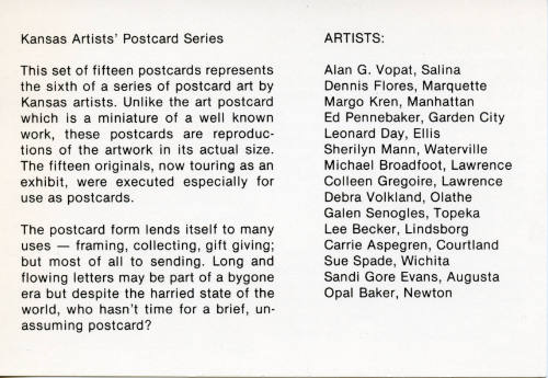 Association of Community Arts Councils of Kansas, Kansas Artists' Postcard Series title card, 1…