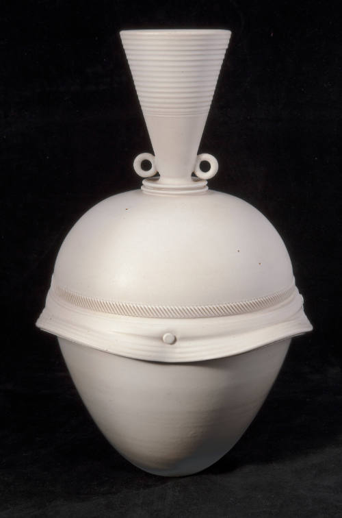 John Kudlacek, White Skirted Vase, ca. 1994, glazed stoneware, 15 x 10 1/8 in., Kansas State Un…