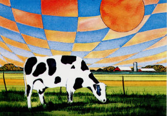 Charles H. Sanderson, Checkered Sky with Bovine, 1986, photomechanical reproduction, 4 x 5 13/1…