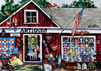 Barbara Petro, Antique Shop, 1987, photomechanical reproduction, 4 x 5 13/16 in., Kansas State …