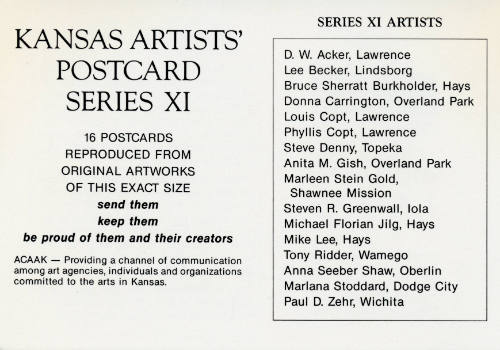 Association of Community Arts Councils of Kansas, Kansas Artists' Postcard Series title card, 1…