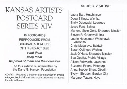 Association of Community Arts Councils of Kansas, Kansas Artists' Postcard Series title card, p…
