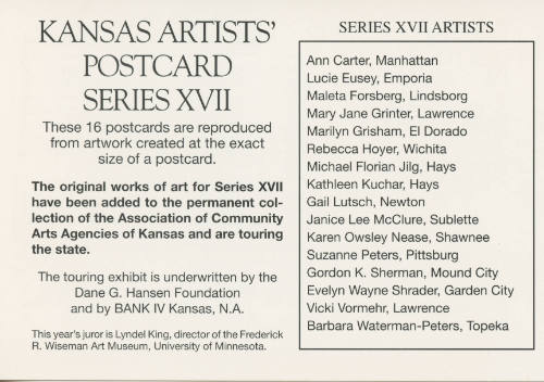 Association of Community Arts Councils of Kansas, Kansas Artists' Postcard Series title card, 1…