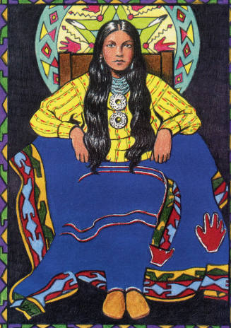 Paul Tallchief Marshall, Osage Lady, 1995, photomechanical reproduction, 5 13/16 x 4 in., Kansa…