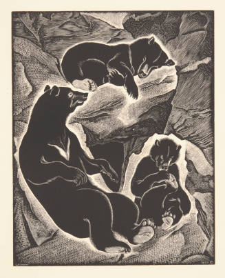 Barbara Latham, Bear Family, 1974, wood engraving, 10 x 8 15/16 in., Kansas State University, M…