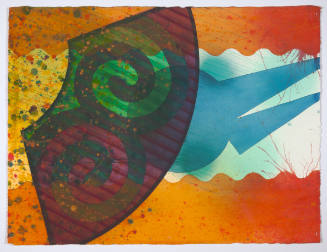 Thomas Klocke, title unknown (abstract fan shape on orange and blue), ca. 1990, watercolor on p…