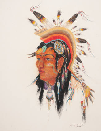 Woodrow (Woody) Crumbo, Portrait of Blackbear Bosin, 1986, colored pencil on paper, 24 7/8 x 18…