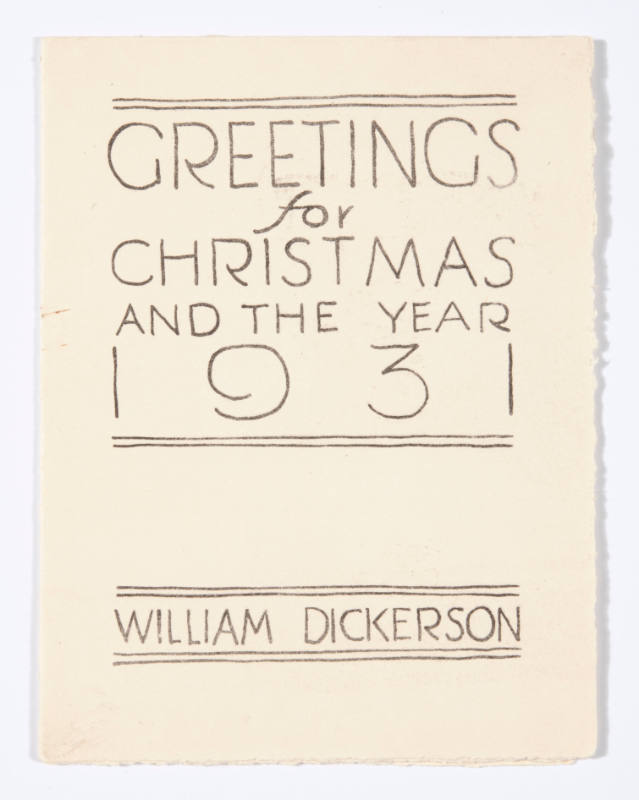 William Judson Dickerson, Greetings for Christmas and the Year 1931, 1930, woodcut, 5 1/4 x 4 i…