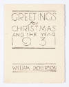 William Judson Dickerson, Greetings for Christmas and the Year 1931, 1930, woodcut, 5 1/4 x 4 i…