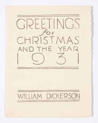 William Judson Dickerson, Greetings for Christmas and the Year 1931, 1930, woodcut, 5 1/4 x 4 i…