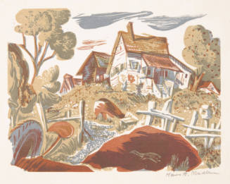 Hans Alexander Mueller, Abandoned Farm, 1947, wood engraving, 6 1/16 x 7 15/16 in., Kansas Stat…