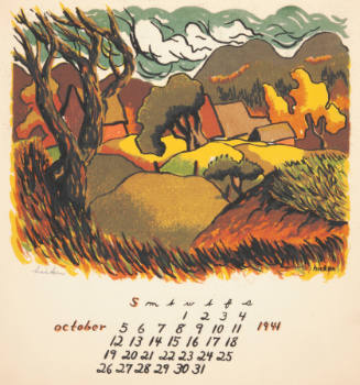 Philip Burnham Hicken, title unknown (October calendar page), 1941, screenprint, 11 7/16 x 10 9…