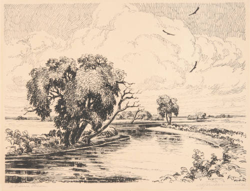 Coy Avon Seward, A Prairie Stream, 1925, lithograph, 12 x 16 in., Kansas State University, Mari…