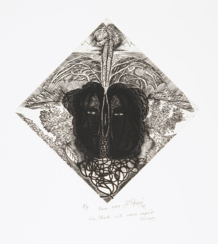 Face, 20th century
Etching on paper
IMAGE: 8 1/8 x 8 1/8 in. (206.4 x 206.4 mm)
SHEET: 19 3/…