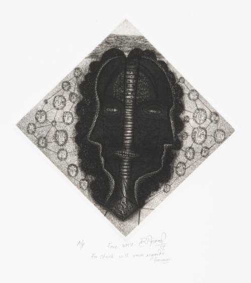 Face, 20th century
Etching on paper
IMAGE: 8 1/8 x 8 1/8 in. (206.4 x 206.4 mm)
SHEET: 19 1/…