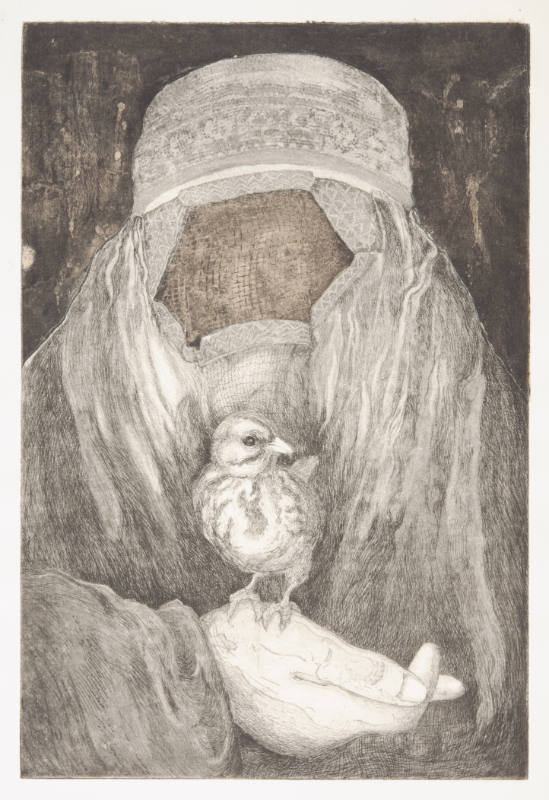 Title unknown (portrait of veiled figure with bird in hand), late 20th Century
Etching, printe…