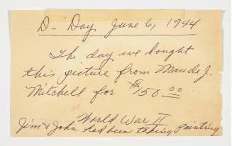 Ruth Isabelle Mertz, note to accompany The Bridge (Wamego, Kansas) by Maude Mitchell, 1944, ink…