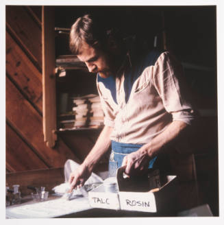 Michael Sims (master printer and founder, Lawrence Lithography Workshop), in the workshop, 7 East 7th Street, Lawrence, Kansas, January 1, 1982