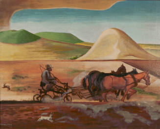 George M. Reddington, The Riding Plow, 1939, oil on board, 19 1/2 x 24 5/8 in., Kansas State Un…